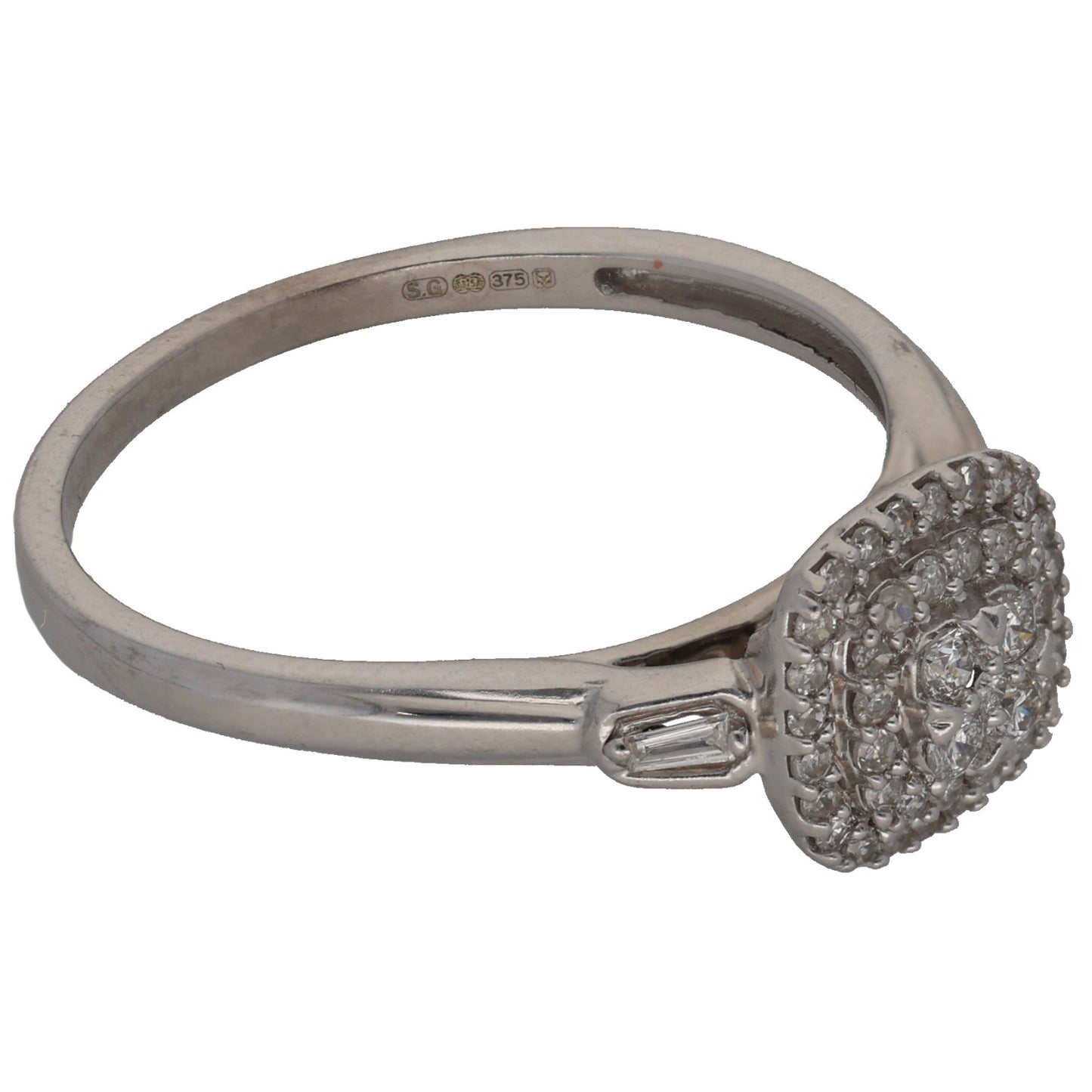 9ct White Gold 0.275ct Diamond Cluster Ring Size Q