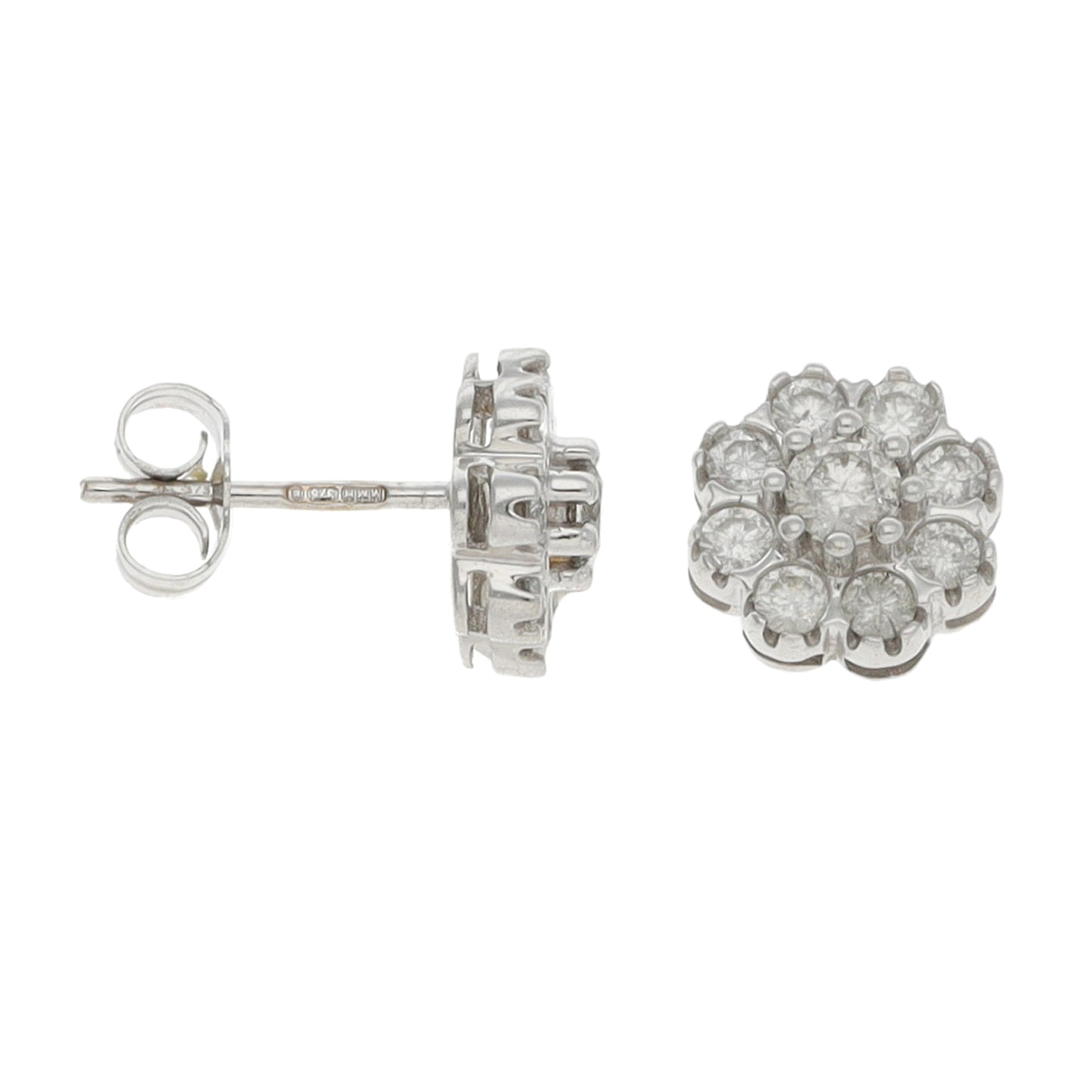 9ct White Gold 0.68ct Diamond Cluster Earrings