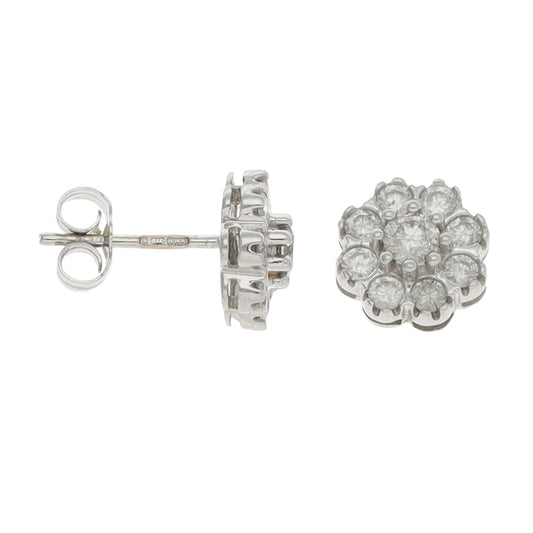 9ct White Gold 0.68ct Diamond Cluster Earrings