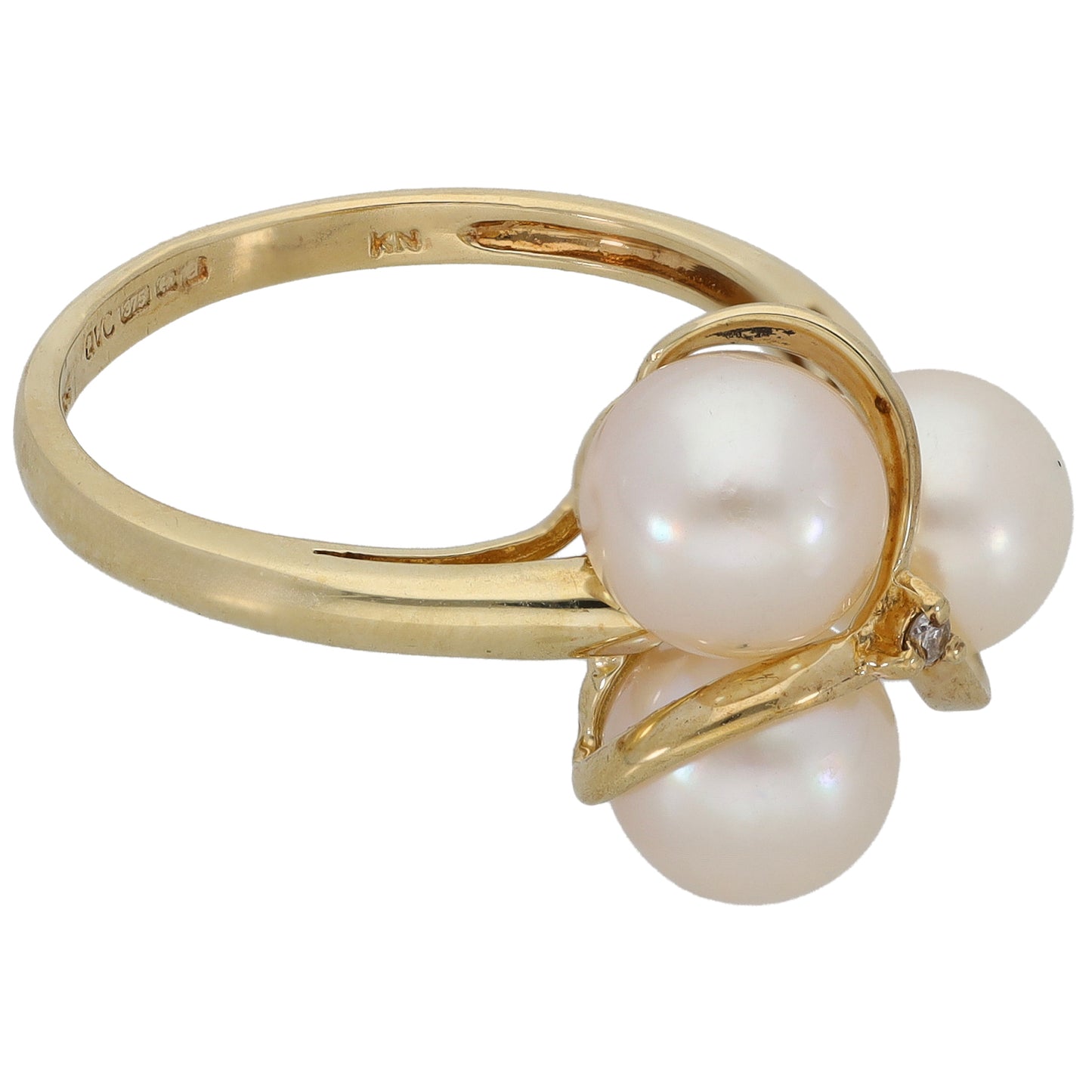 9ct Gold Cultured Pearl & 0.05ct Diamond Dress/Cocktail Ring Size L