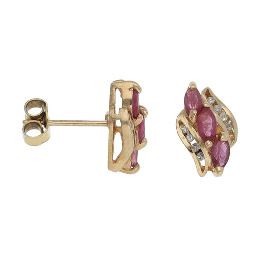 9ct Gold Ruby & 0.16ct Diamond Dress/Cocktail Earrings