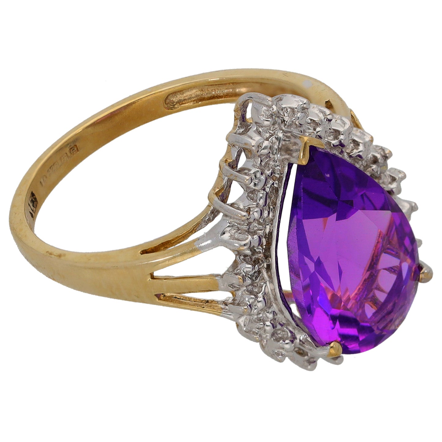 9ct Gold Amethyst & 0.015ct Diamond Dress/Cocktail Ring Size P