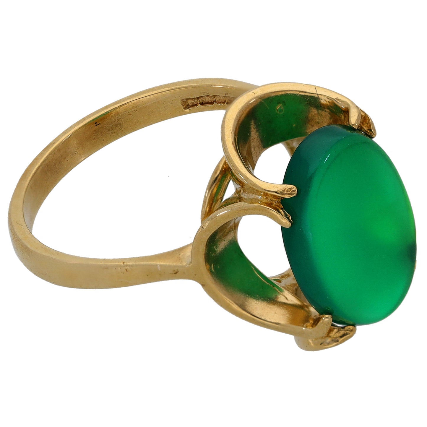 9ct Gold Agate Single Stone Ring Size P