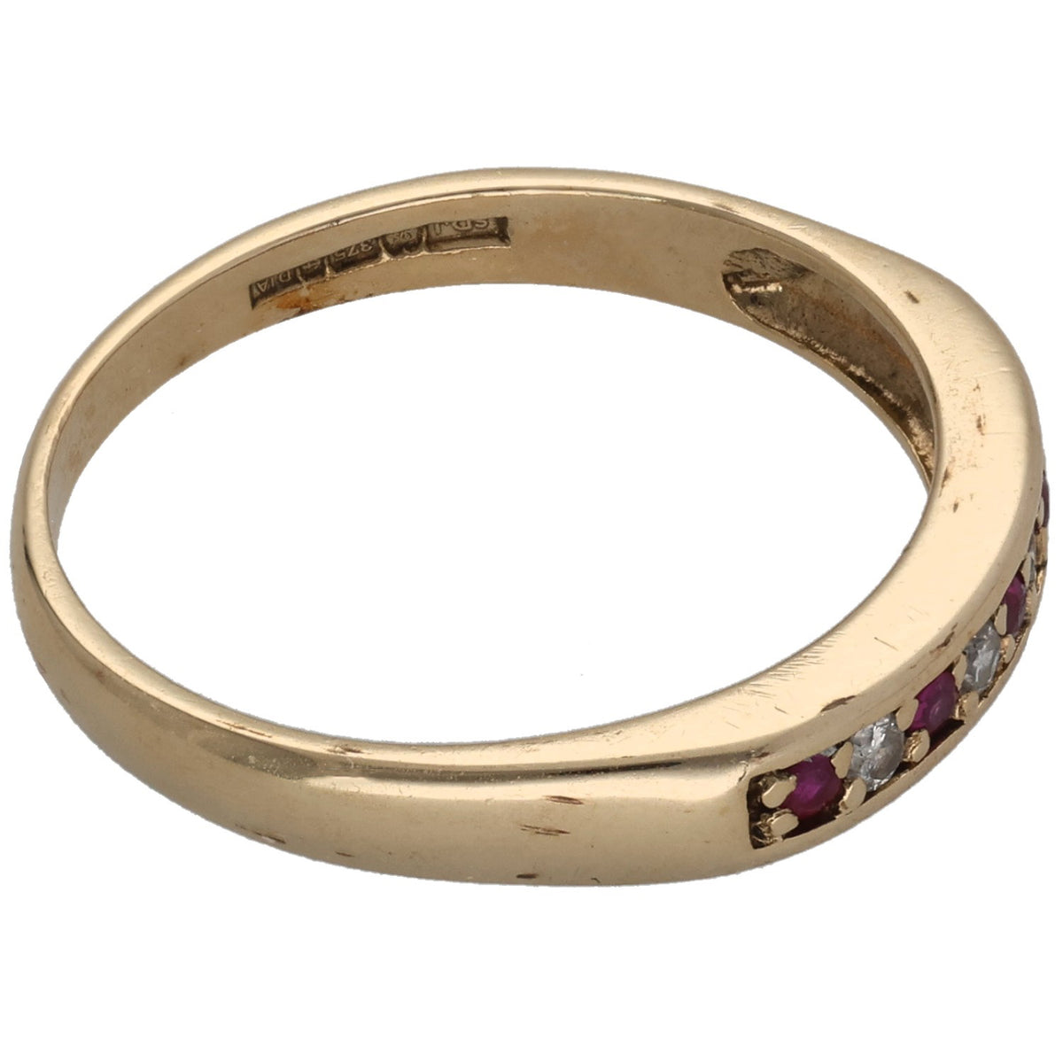 9ct Gold Ruby & 0.04ct Diamond Half Eternity Ring Size P