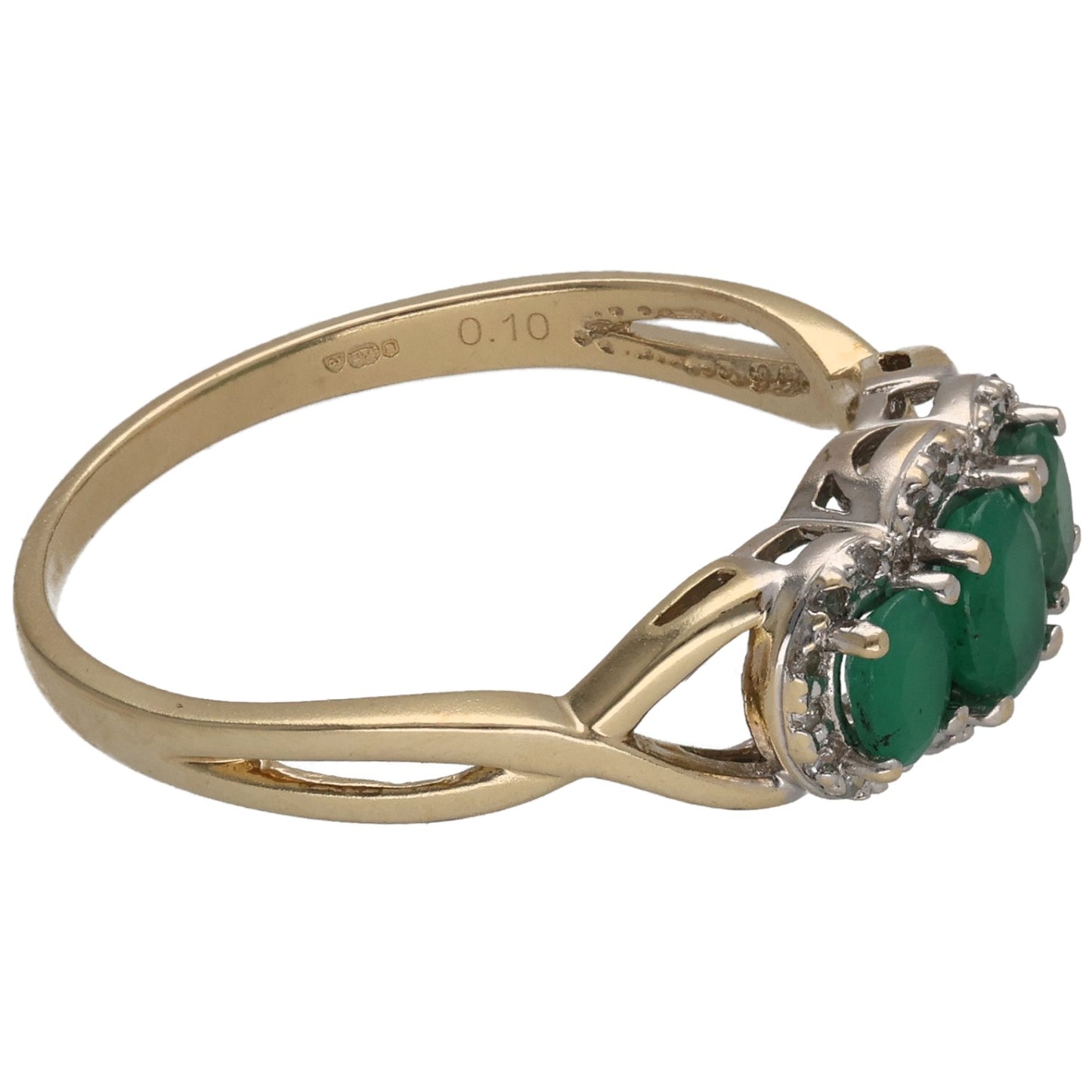 9ct Gold Emerald & 0.10ct Diamond Dress/Cocktail Ring Size R