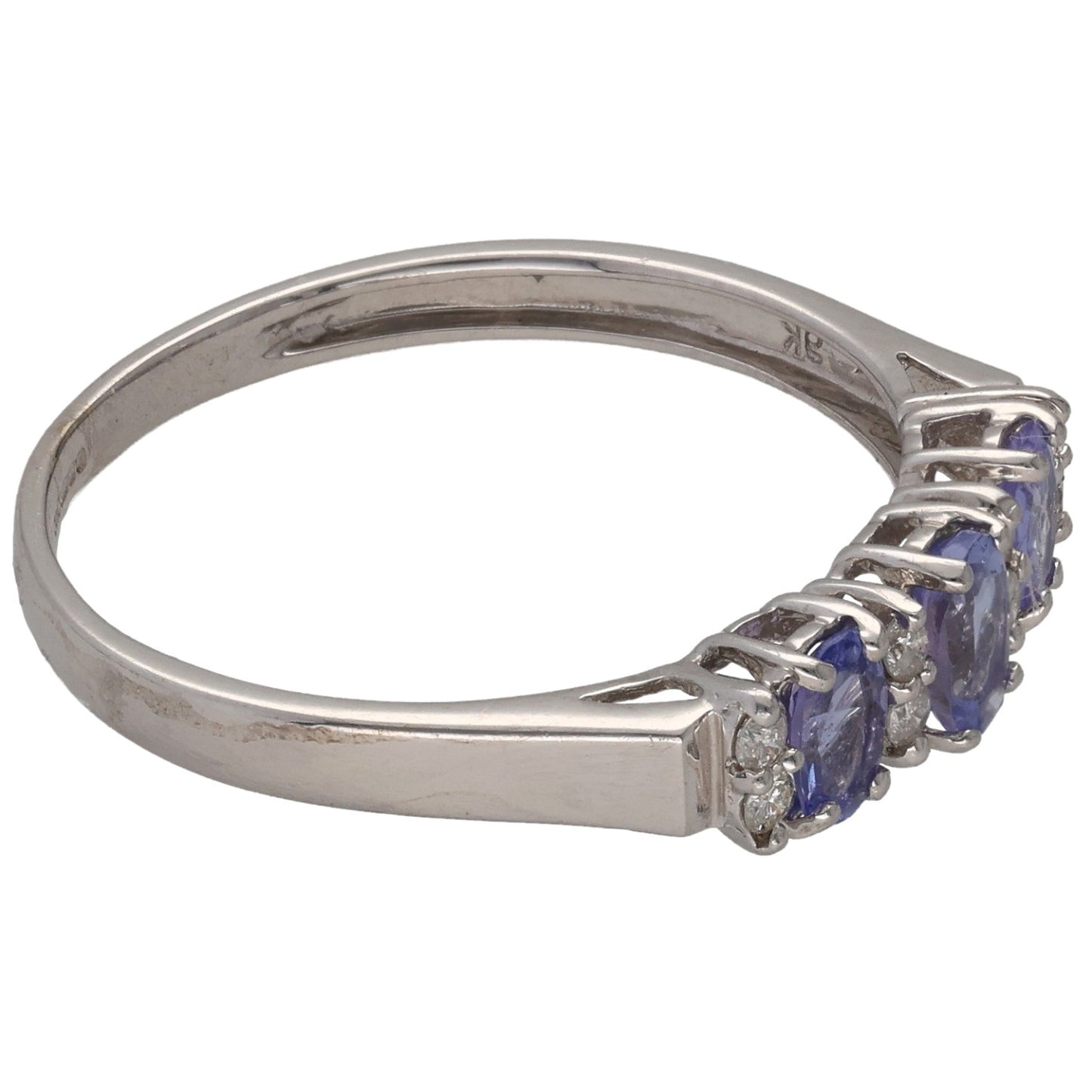 9ct White Gold Tanzanite & 0.08ct Diamond Dress/Cocktail Ring Size S