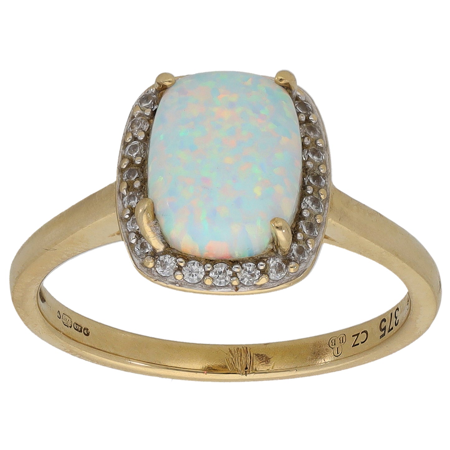 9ct Gold Man Made Opal & Cubic Zirconia Dress/Cocktail Ring Size K