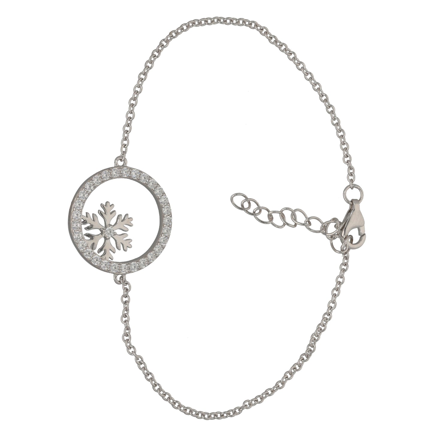 New Sterling Silver Cubic Zirconia Circle Snowflake Bracelet