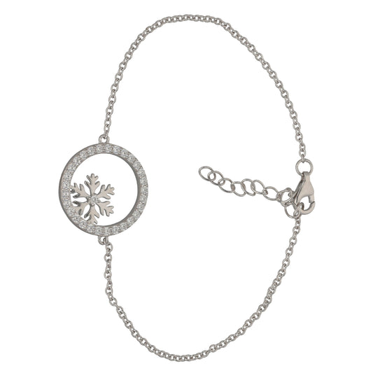 New Sterling Silver Cubic Zirconia Circle Snowflake Bracelet