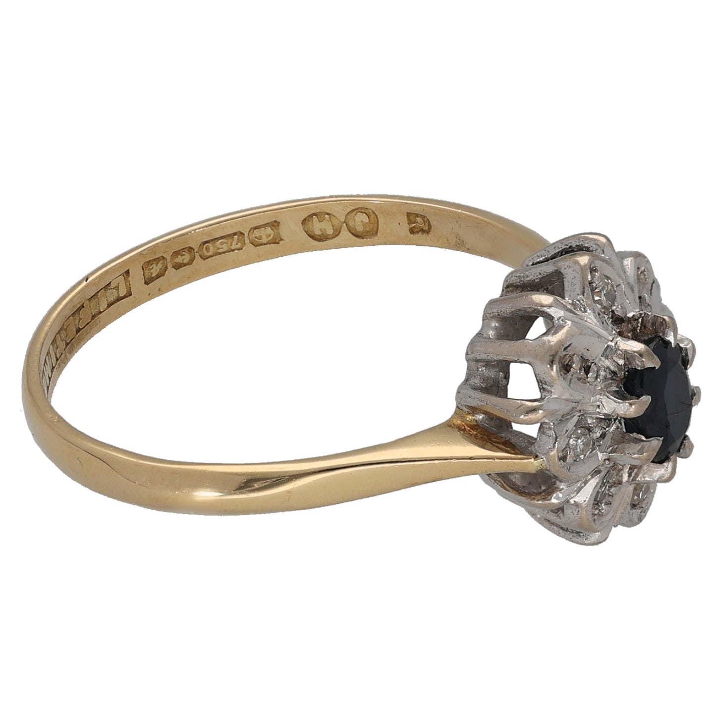 18ct Bicolour Gold Sapphire & 0.02ct Diamond Dress/Cocktail Ring Size O