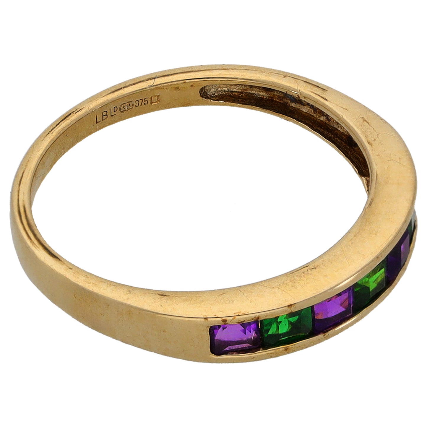 9ct Gold Amethyst & Diopside Half Eternity Ring Size L