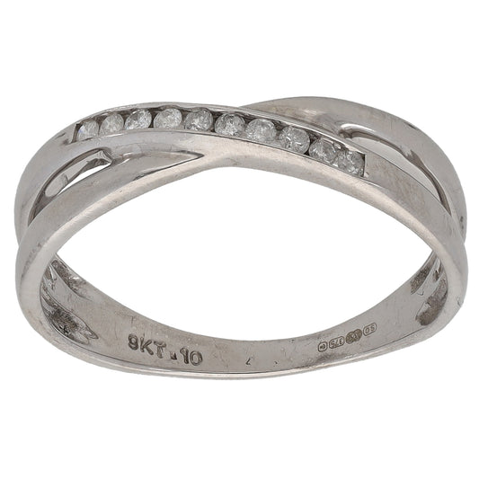 9ct White Gold 0.10ct Diamond Half Eternity Ring Size O