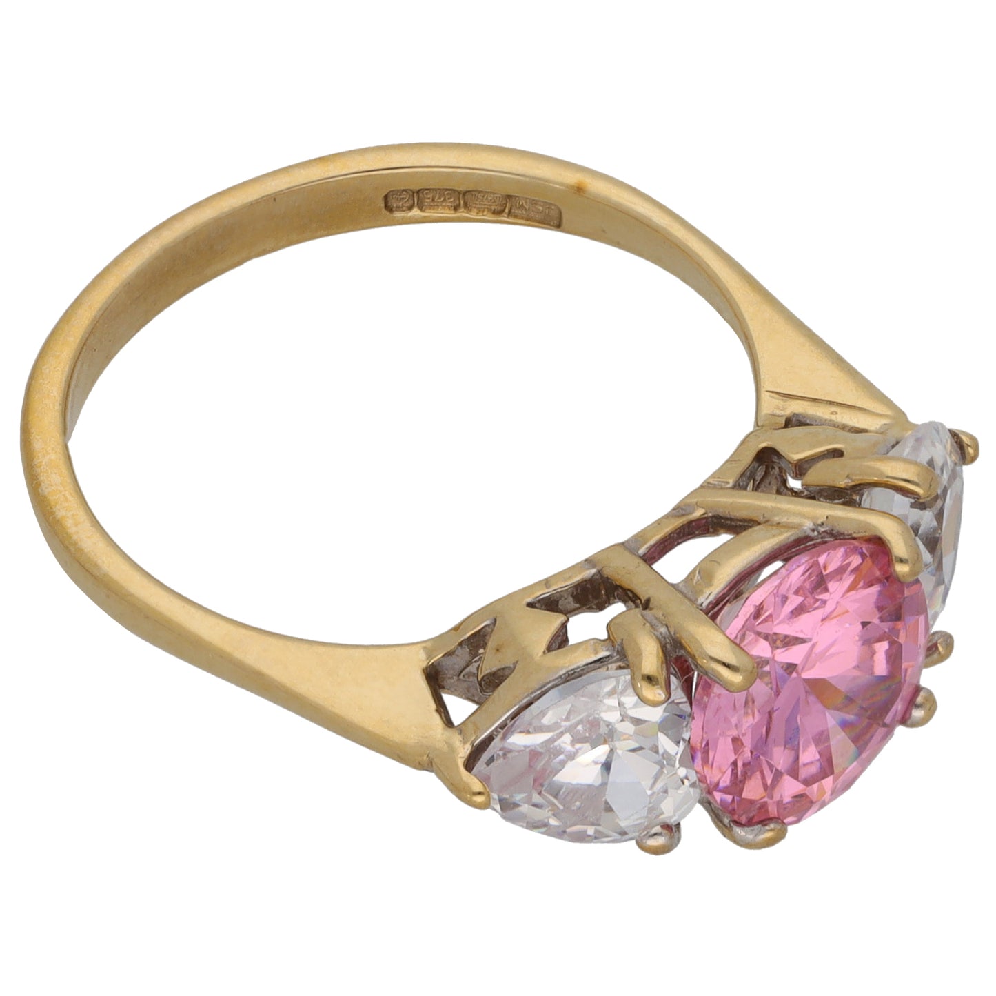 9ct Gold Cubic Zirconia Trilogy Ring Size P
