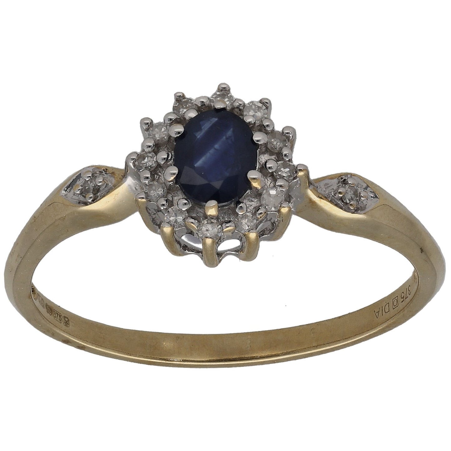 9ct Gold Sapphire & 0.14ct Diamond Dress/Cocktail Ring Size R