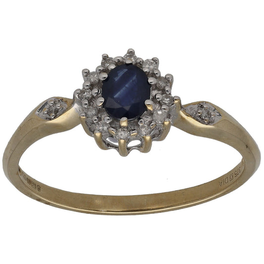 9ct Gold Sapphire & 0.14ct Diamond Dress/Cocktail Ring Size R