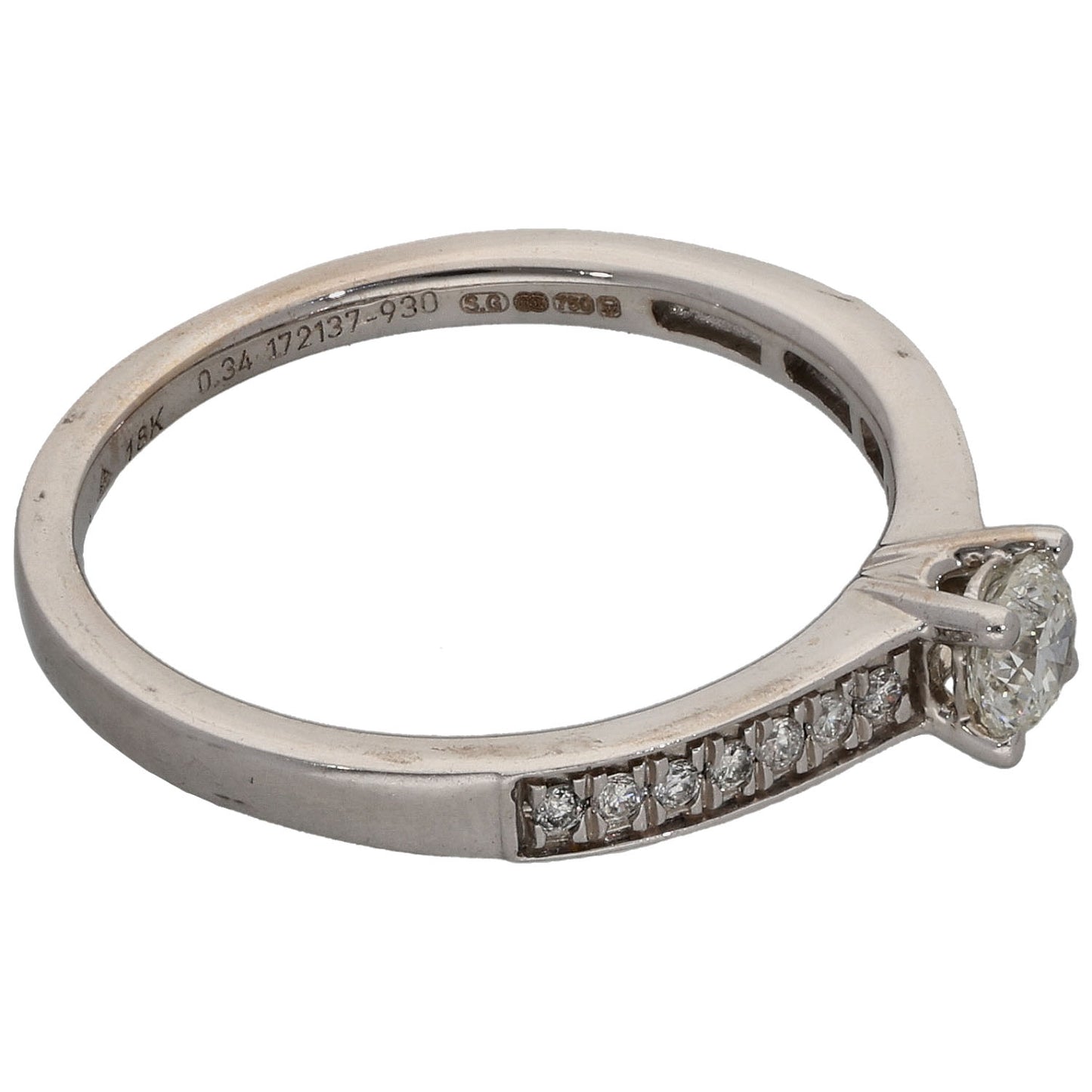 18ct White Gold 0.34ct Diamond Solitaire Ring With Accent Stones Size M