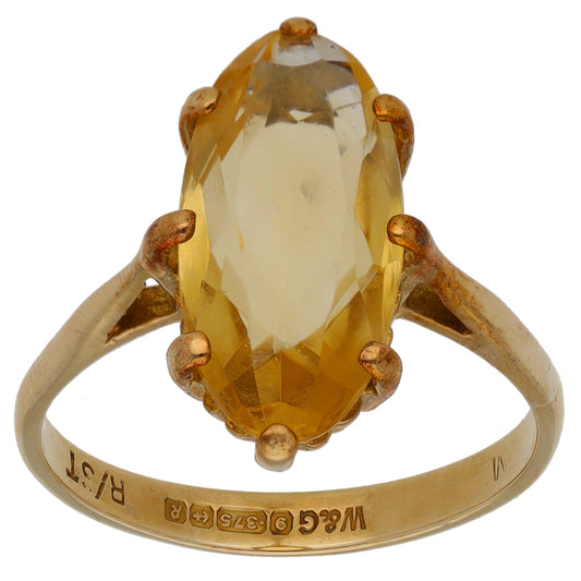 9ct Gold Citrine Single Stone Ring Size P