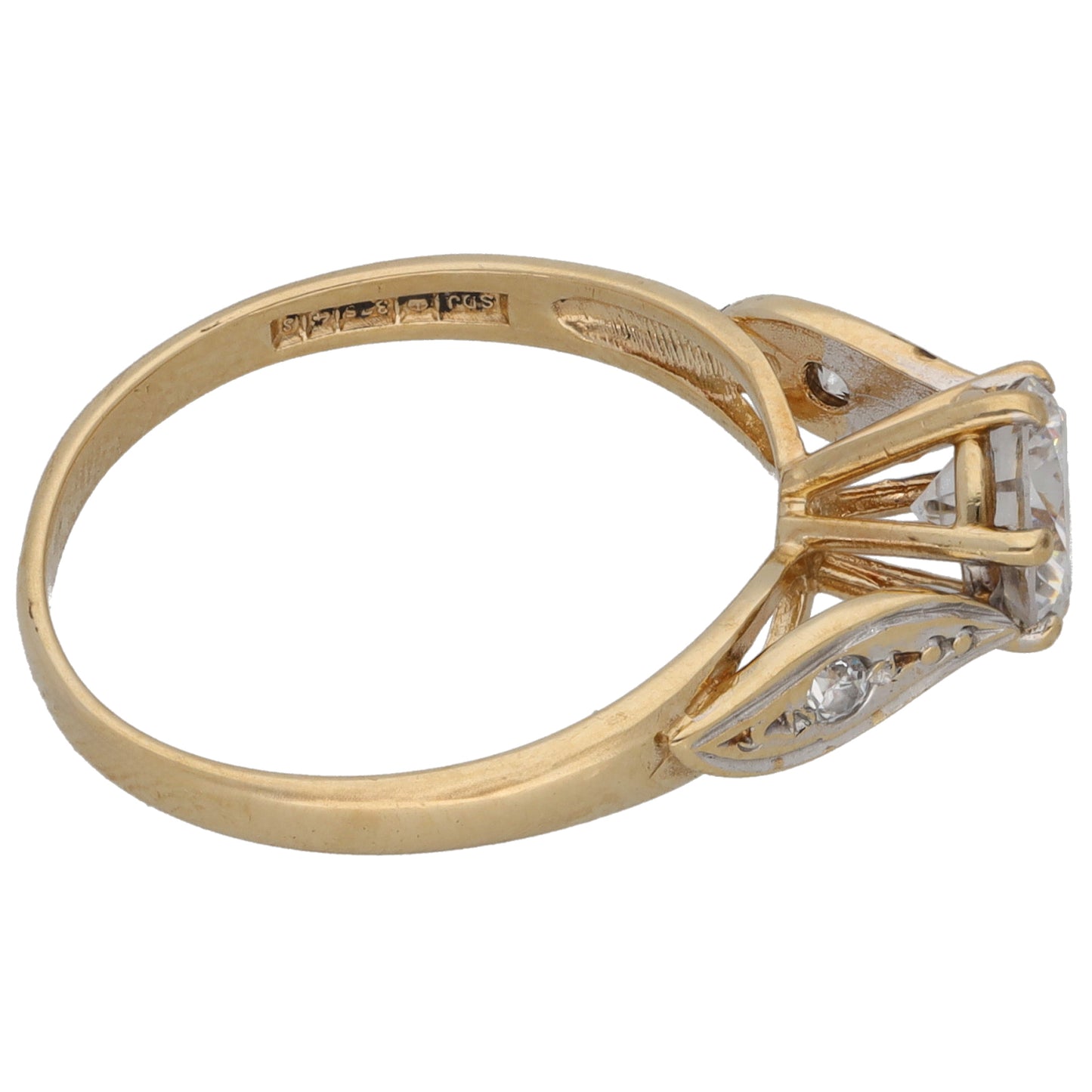 9ct Gold Cubic Zirconia Single Stone Ring With Accents Size M