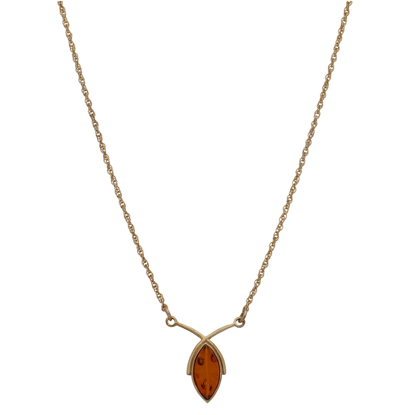 9ct Gold Amber Fancy Necklace 16"