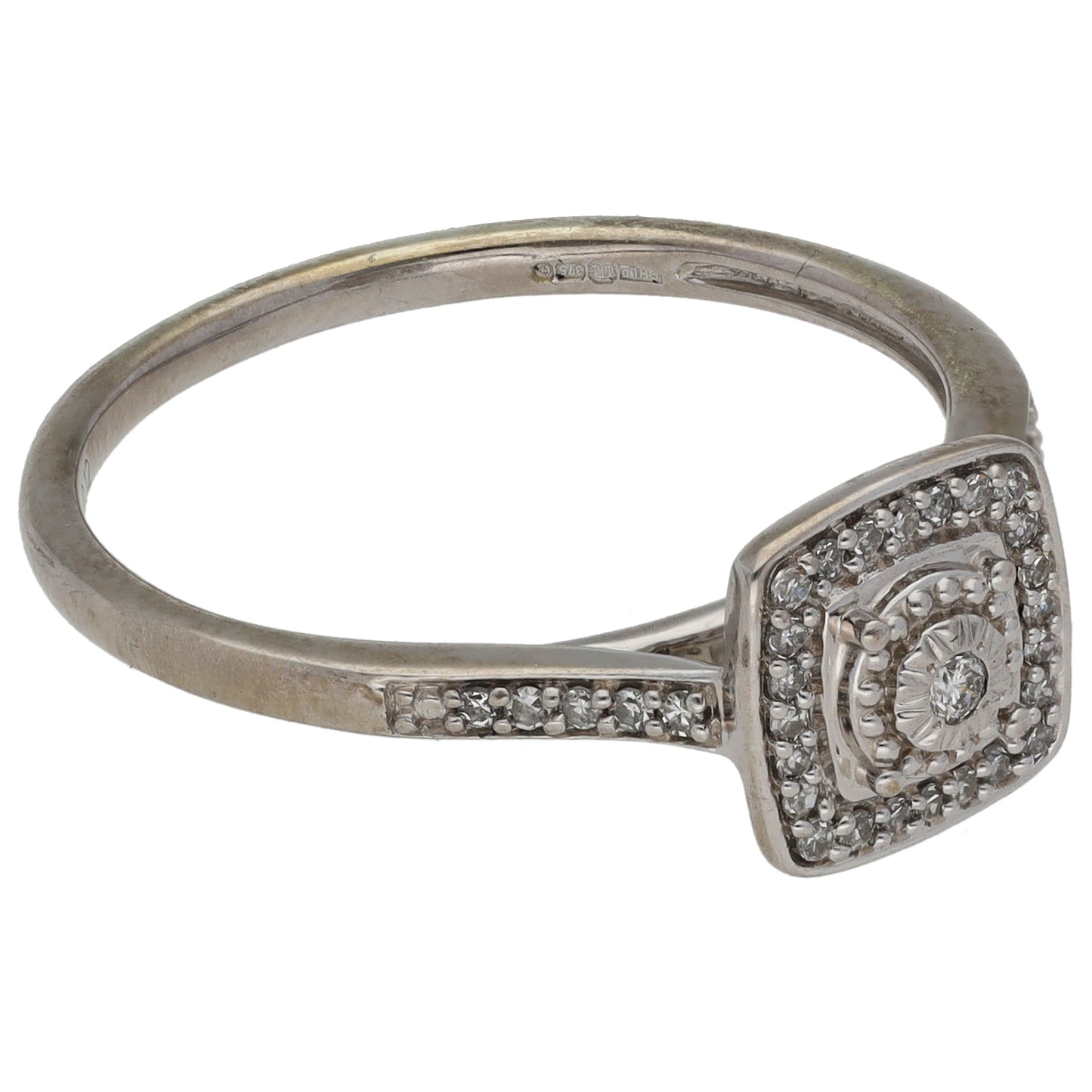 9ct White Gold 0.18ct Diamond Halo Ring Size O