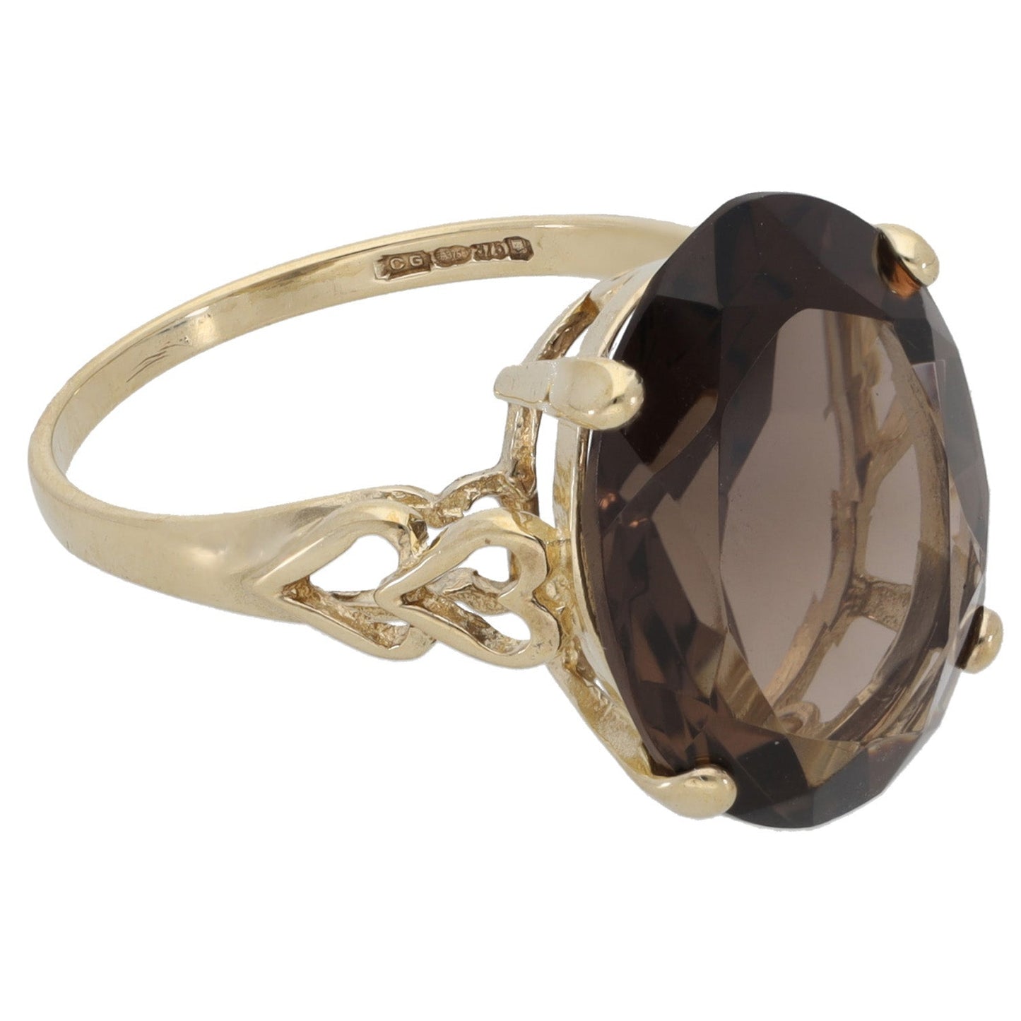 9ct Gold Smoky Quartz Single Stone Ring Size O