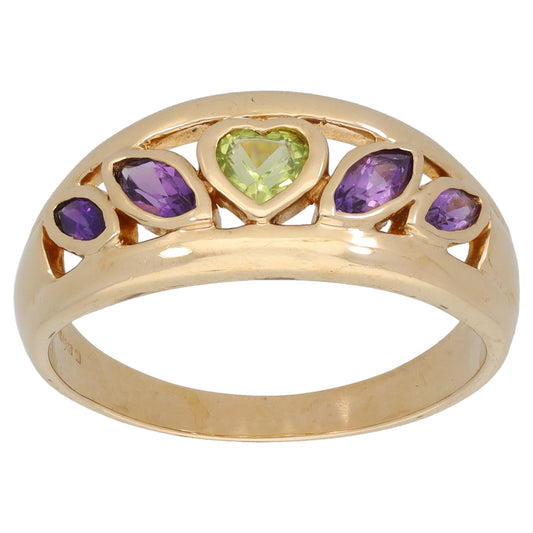 9ct Gold Peridot & Amethyst Dress/Cocktail Ring Size R