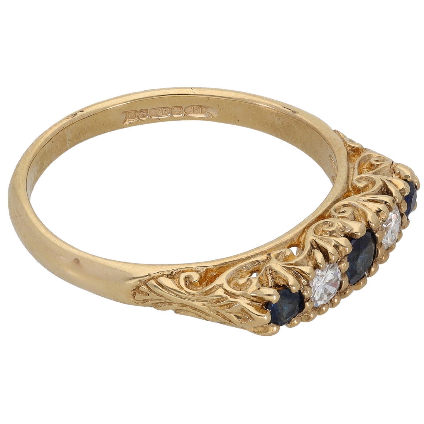 9ct Gold 0.14ct Diamond & Sapphire Half Eternity Ring Size N