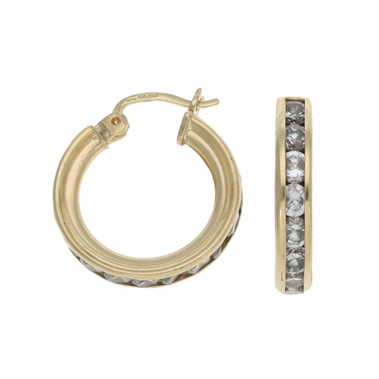 9ct Gold Cubic Zirconia Hoop Earrings