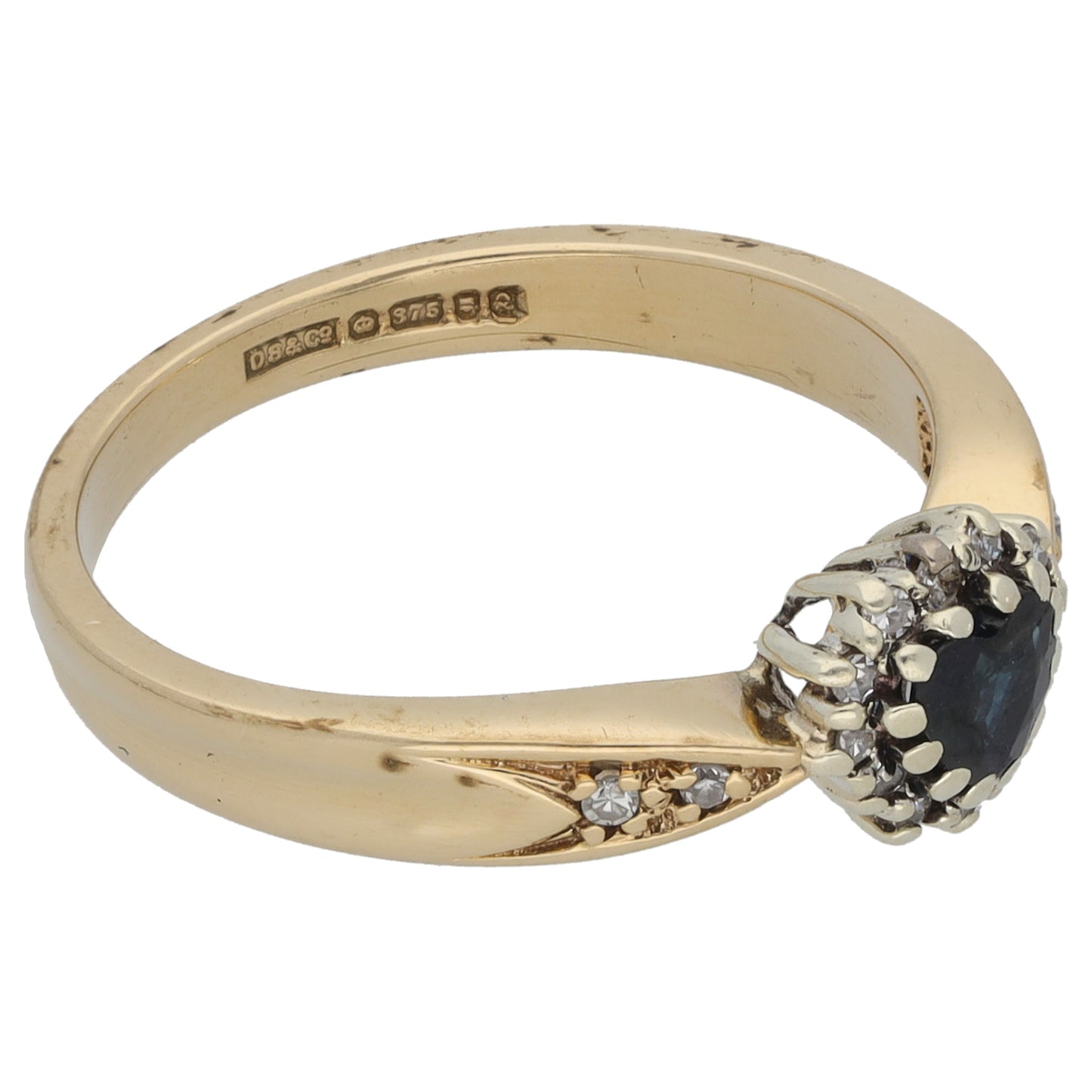 9ct Gold Sapphire & 0.08ct Diamond Dress/Cocktail Ring Size O