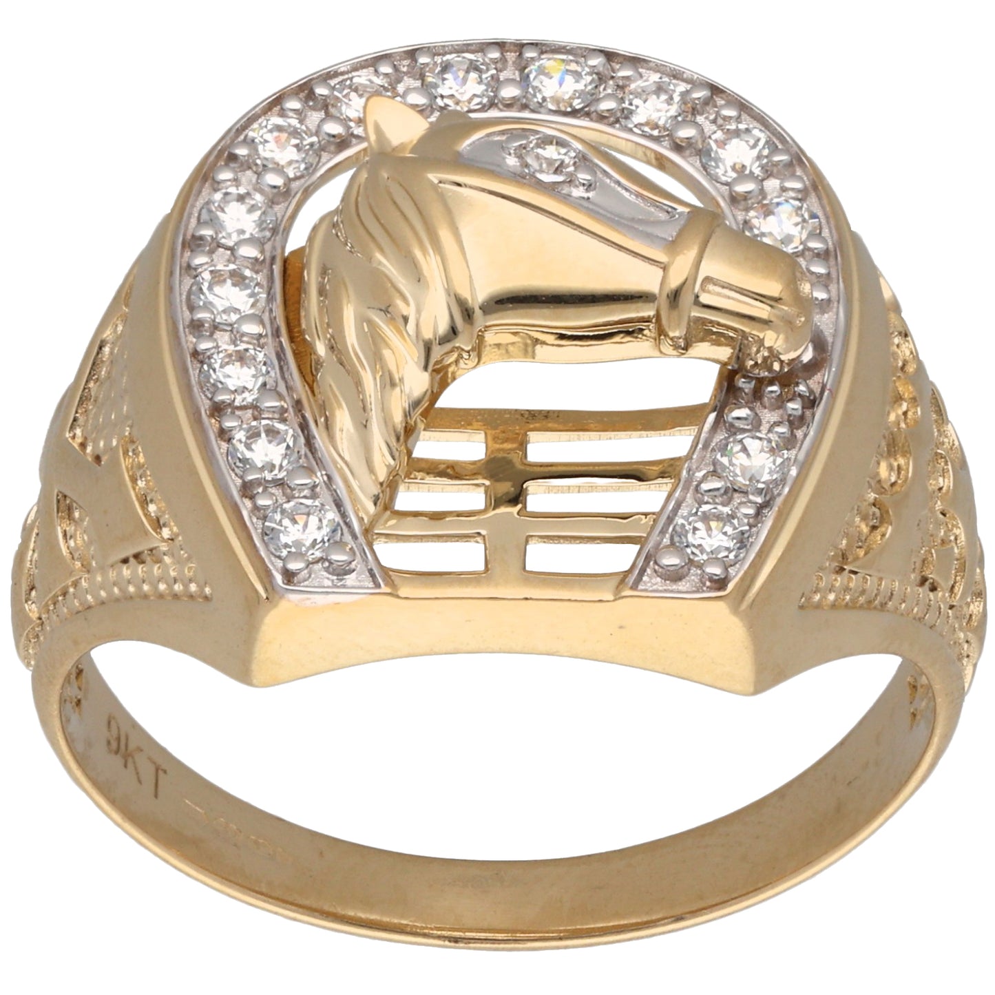 New 9ct Gold Horse Shoe & Head Ring