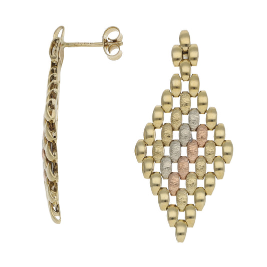 9ct Tri-Colour Gold Drop Earrings