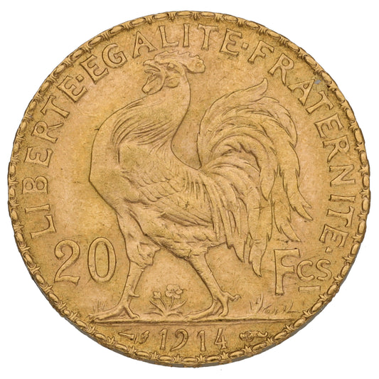 22ct Gold French 20 Francs Coin 1914