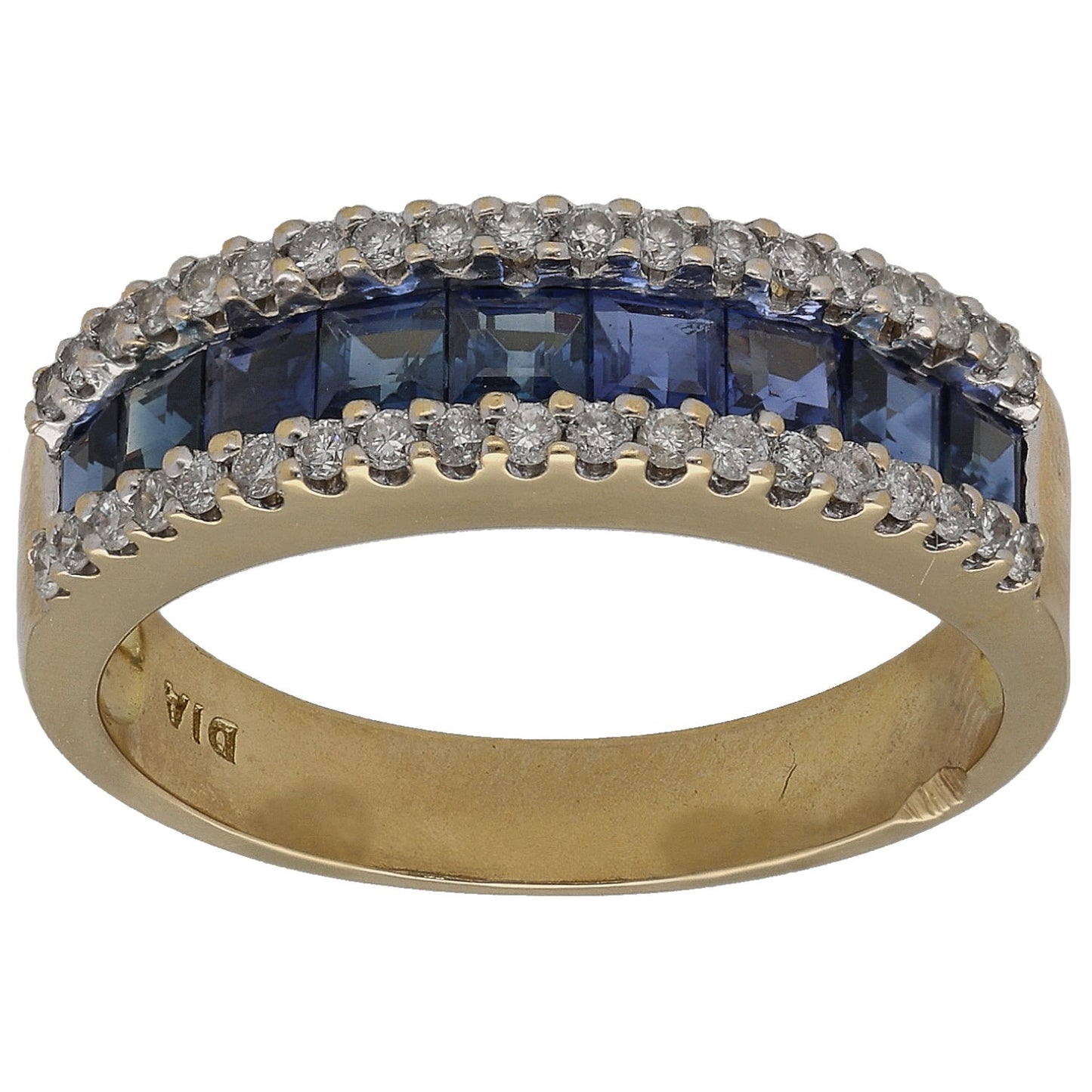 18ct Gold Sapphire & 0.38ct Diamond Half Eternity Ring Size P