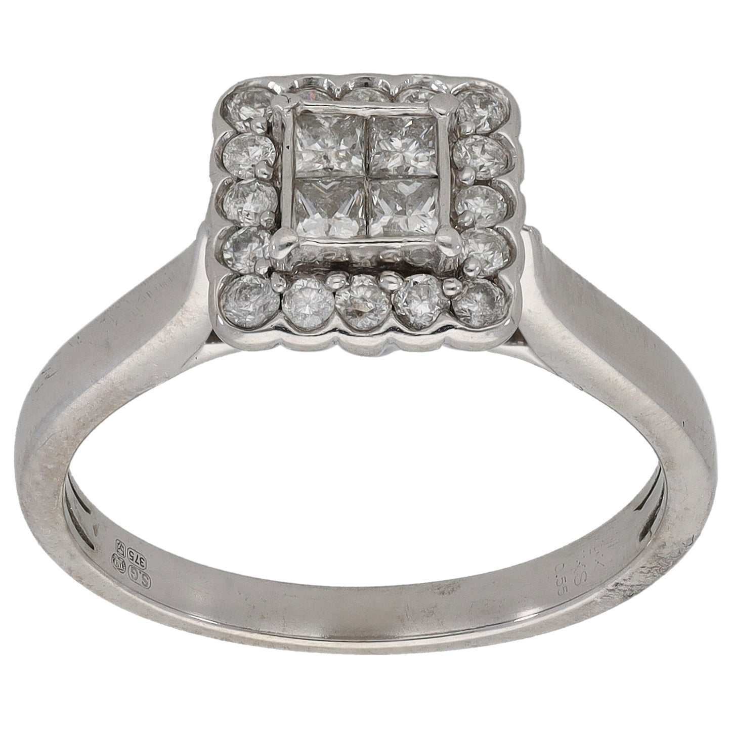 9ct White Gold 0.58ct Diamond Dress/Cocktail Ring Size O