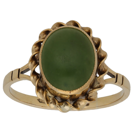 9ct Gold Nephrite Single Stone Ring Size M