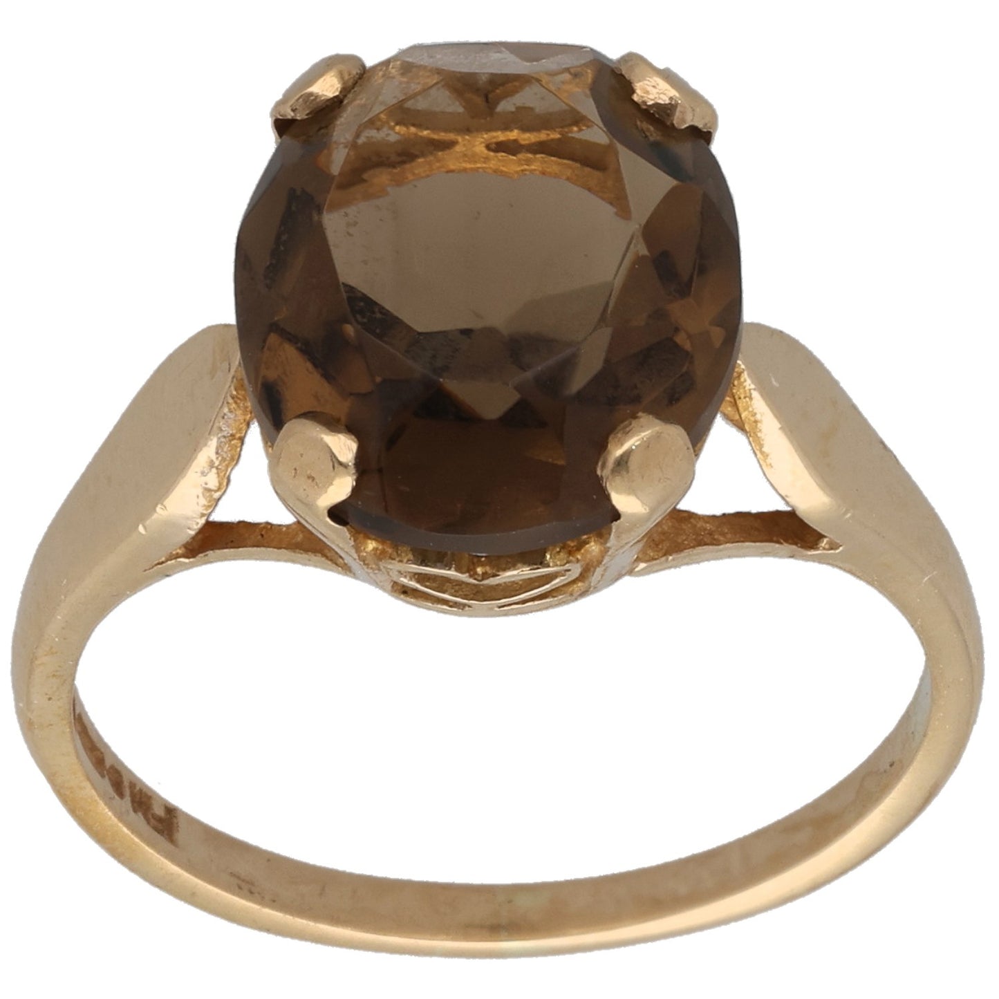 9ct gold smoky quartz single-stone ring with oval dark brown faceted gem