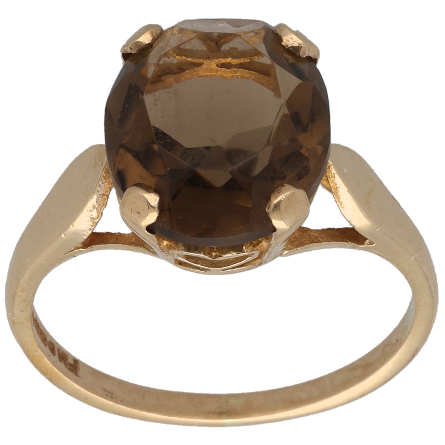 9ct gold smoky quartz single-stone ring with oval dark brown faceted gem