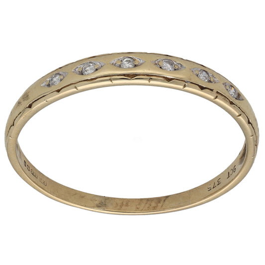9ct Gold 0.03ct Diamond Half Eternity Ring Size S