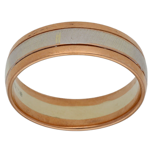 9ct Bicolour Gold Patterned Wedding Ring Size T