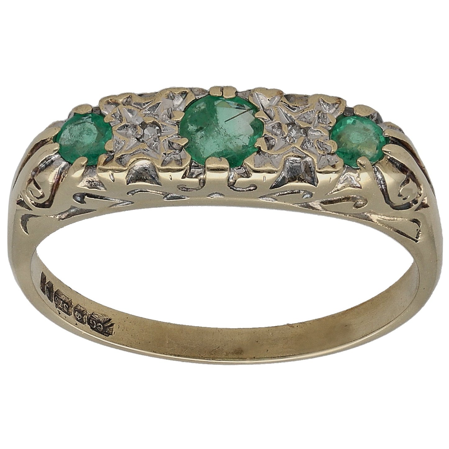 9ct Gold Emerald & 0.01ct Diamond Dress/Cocktail Ring Size M