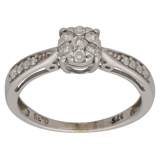 9ct White Gold 0.25ct Diamond Cluster Ring Size M