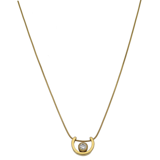 9ct Gold Cubic Zirconia Single Stone Pendant With Chain
