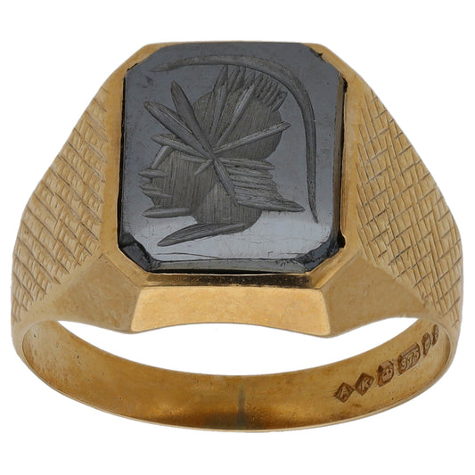 9ct Gold Hematite Single Stone Signet Ring Size Q