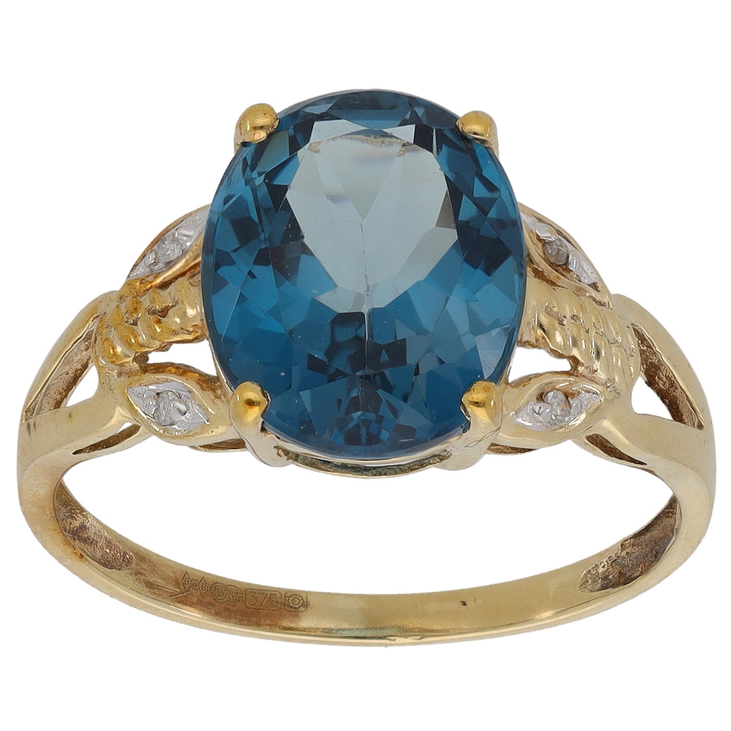 9ct Gold Topaz & 0.02ct Diamond Dress/Cocktail Ring Size P