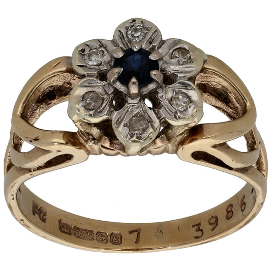 9ct Gold 0.06ct Diamond & Sapphire Dress/Cocktail Ring Size L