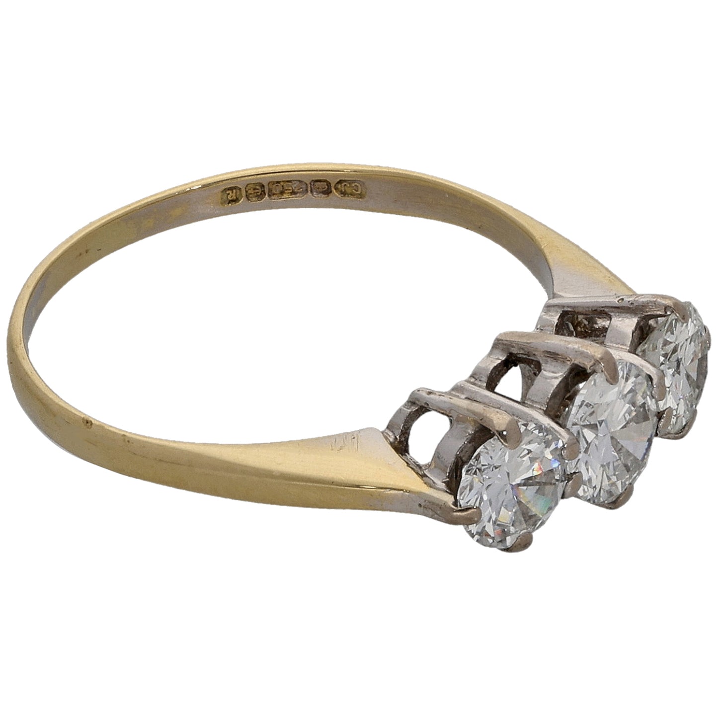 18ct White Gold 0.83ct Diamond Trilogy Ring Size M