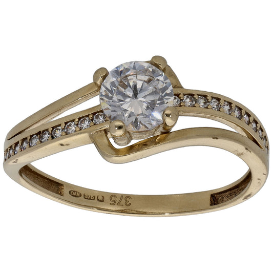 9ct Gold Cubic Zirconia Single Stone Ring With Accents Size Q