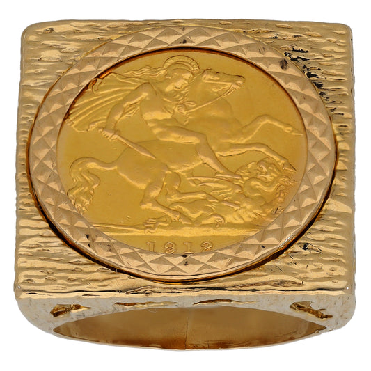 9ct Gold Half Sovereign Coin Ring Size O