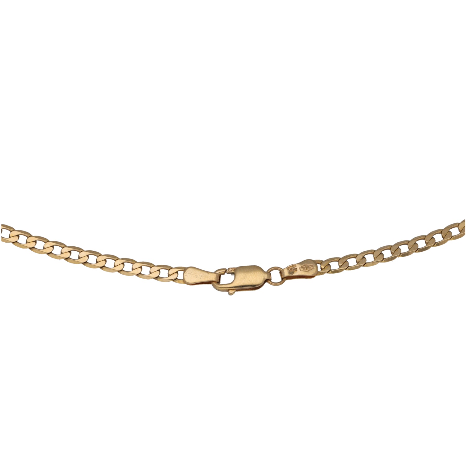 Gold-tone chain necklace clasp and linked chain detail