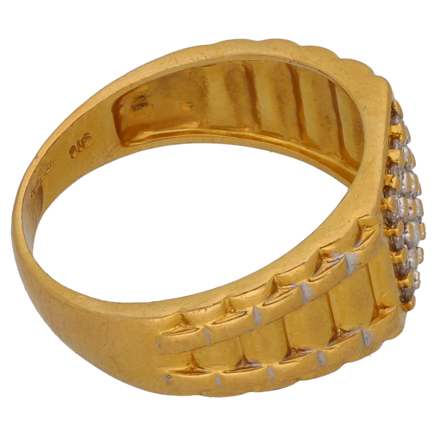 22ct Gold Cubic Zirconia Patterned Signet Ring Size Q